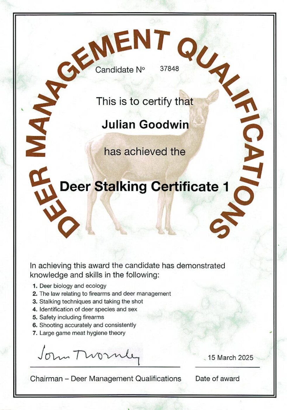 DSC1 Deer Stalking Certificate - Julian Goodwin