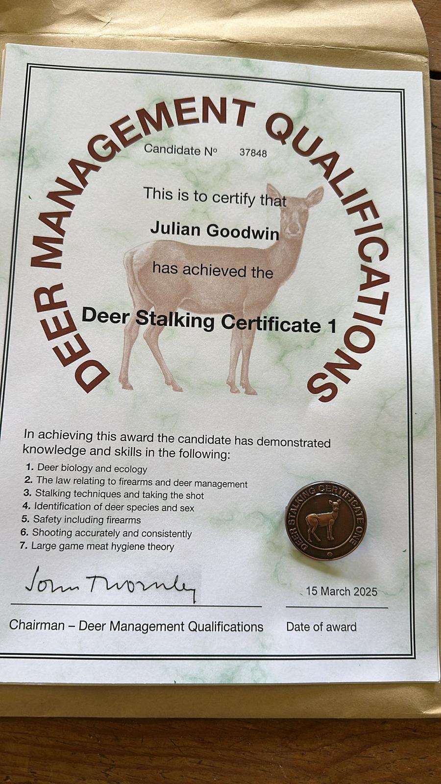 DSC1 Deer Stalking Certificate - Julian Goodwin